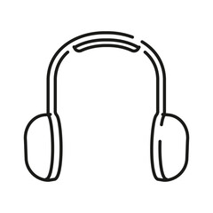 A line drawing of headphones with earcups and a padded headband. Editable stroke. Vector illustration