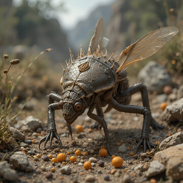 Macrauchenia, an extinct genus of litoptern, searches for food in prehistoric landscape