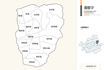 서울특별시 중랑구 행정동 윤곽선 지도