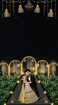 Black and gold decorative indian wedding sangeet ceremony invitation blank background video