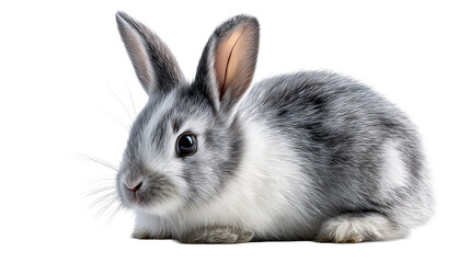 Obraz premium Fluffy Rabbit with Gray and White Fur Sitting Calmly Isolated on White, cut out transparent