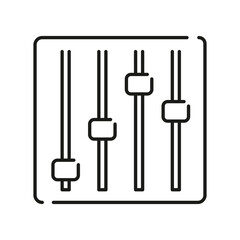 Audio control panel with four sliders in a square outline. Editable stroke. Vector illustration