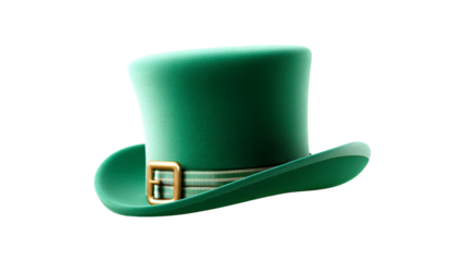 Green Top Hat with Gold Buckle and Striped Band, cut out transparent