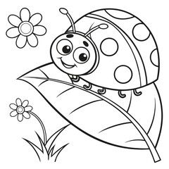 Cute cartoon ladybug with happy expression isolated on white background