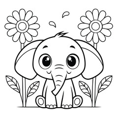 Cute cartoon baby elephant sitting isolated on white background