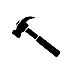 Powerful black hammer icon symbolizing construction, DIY, and repair projects for professional design needs.