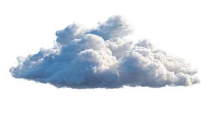 Fluffy cumulonimbus cloud formation isolated on a white background, cut out transparent