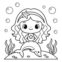 Cute cartoon merm illustration isolated on white background