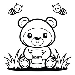 Cute plump teddy bear sitting on grass isolated on white background
