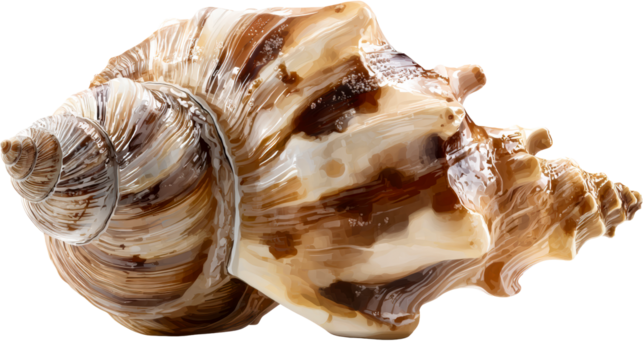 Detailed View of a Smooth, Spiral Seashell with Rich Brown and Cream Swirls, cut out transparent