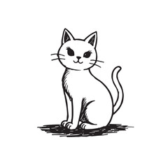 Cat Doodle Black and White Illustration Vector Image Cute Kitten Sketch Line Art Drawing Silhouette
