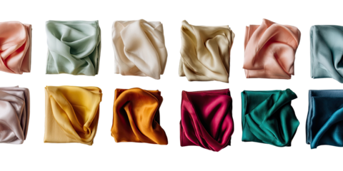 A collection of draped silks in various pastel and muted tones
