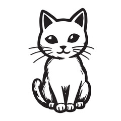 Cat Doodle Black and White Illustration Vector Image Cute Kitten Sketch Line Art Drawing Silhouette
