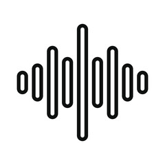 An audio wave icon featuring varying vertical lines thicker and rounded at ends diminishing in height from center to sides. Editable stroke. Vector illustration