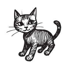 Cat Doodle Black and White Illustration Vector Image Cute Kitten Sketch Line Art Drawing Silhouette