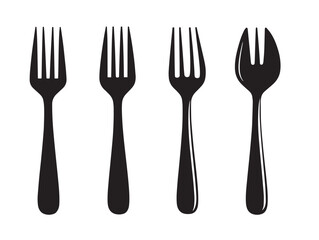 Modern fork silhouette vector icons set for stylish kitchen use