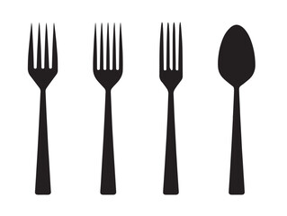 Elegant fork silhouette icons set for restaurant inspired designs