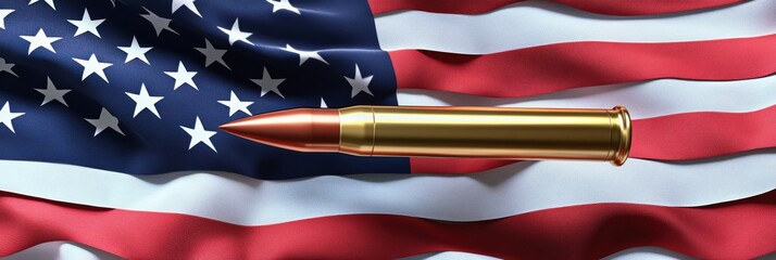 Bullet and flag represent American patriotism and freedom with a powerful visual impact