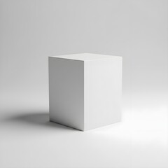 Simple square-shaped podium with clean matte surface, isolated on seamless white background, soft shadow beneath.
