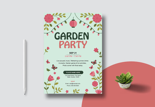 Garden Party Invitation Card Layout