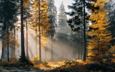 Fototapeta premium A forest with trees in the foreground and background