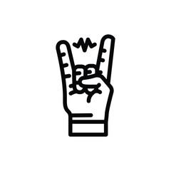 Hand doing rock and roll sign line art. Editable stroke. Vector illustration