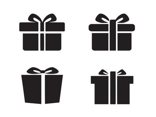 Decorative gift silhouette icons set design for holiday celebrations