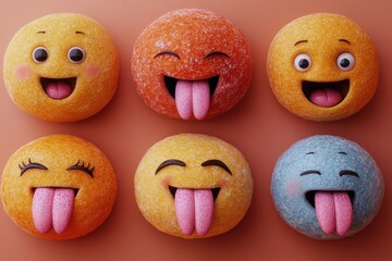 Fototapeta premium Fun and playful silly faces with tongues out and crossed eyes in bright colors