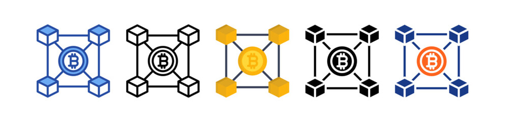 Obraz premium Blockchain Network Icon Multi Style Illustration
