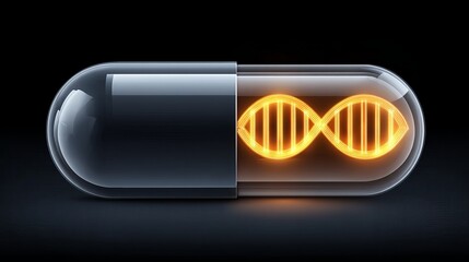 Biotech research action in futuristic lab on pharma innovations graphic representation of dna capsules