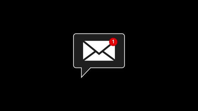 New email notification alert concept. A person receiving new message notification on their smartphone. digital envelope icon with a red alert symbol represents incoming email on a black background. 4k