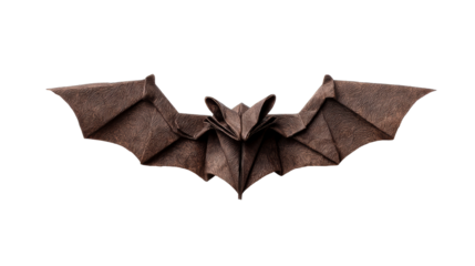 Textured Origami Bat with Outstretched Wings on White, cut out transparent