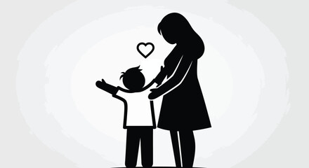Vector illustration of silhouette of mother and child with heart