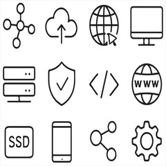Information technology outline icon set. Containing IT network, data, internet, website vector