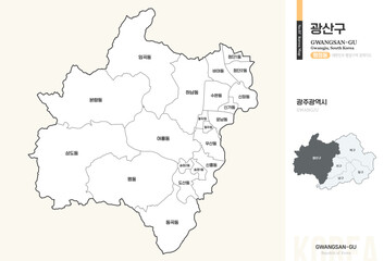 Fototapeta premium 광주광역시 광산구 행정동 윤곽선 지도