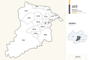 Obraz premium 광주광역시 서구 행정동 윤곽선 지도