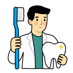 Dentist Holding Tooth and Toothbrush for Children's Dental Care