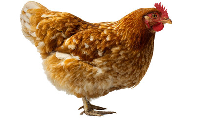 Fototapeta premium Single brown chicken standing isolated on a white background studio shot, cut out transparent
