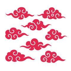 Traditional Asian Red Swirl Clouds Design Elements and Decorative Patterns for Cultural Art and Festive Celebrations