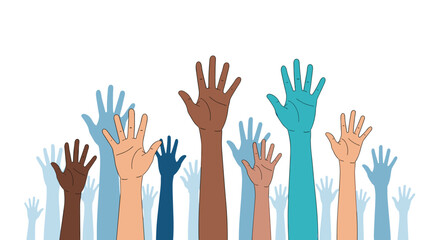 Diverse group of people raising their hands in unity and support demonstrating solidarity and community engagement