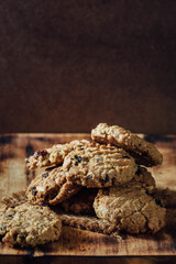 Delicious Homemade Cookies Stacked on Wooden Serving Board
