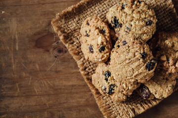 Freshly Baked Cookies on Rustic Tablecloth with Natural Texture