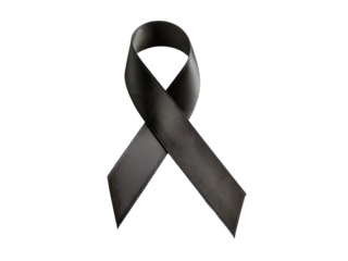 Black ribbon isolated on transparent background for mourning, PNG