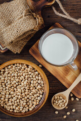 Fresh Soybeans and Soy Milk in Rustic Kitchen Setting