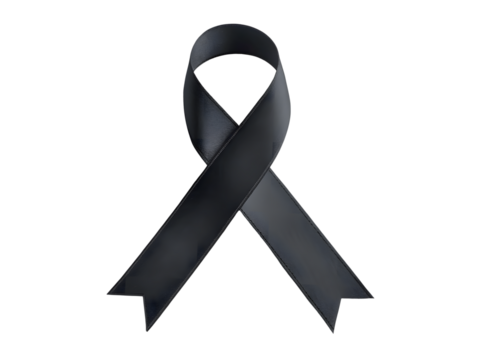 Black ribbon isolated on transparent background for remembrance, PNG