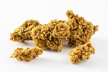 Close-Up of Cannabis Buds on White Background for Stock Photography