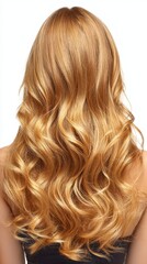 Naklejka premium Beautiful Long Blonde Wavy Hair Cascading Down Back of Woman's Shoulders Healthy Shiny Hair Texture