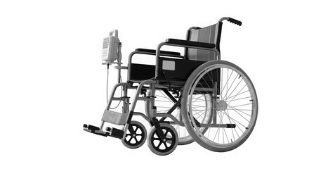 Wheelchair with medical equipment isolated on transparent background