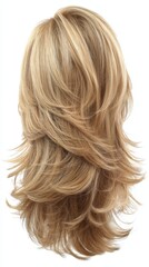 Layered Blonde Hair Style Rear View Studio Shot Showing Soft Texture and Movement