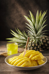 Fresh Pineapple Slices with Tropical Background and Jelly Jar